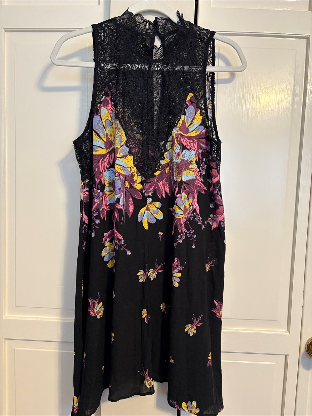 Intimately Free People Black Floral Lace High Neck Tunic Mini Dress M